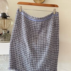 Navy and White Tweed Pencil Skirt